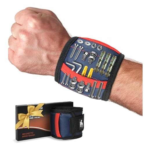 HiRui Magnetic Wristband for Tools – Ultra-Strong 15 Neodymium Magnets Hold Screws, Nails & Bits, Dual Pockets – Hands‑Free for DIY, Home Repairs, Auto – Gift‑Ready for Dad, Husband, Grandpa (Blue)