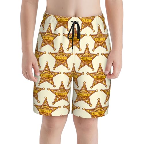 Boys Swim Trunks Sheriff Badges Western Gold Vintage Kids Swim Shorts Quick Dry Beach Board Pocket3