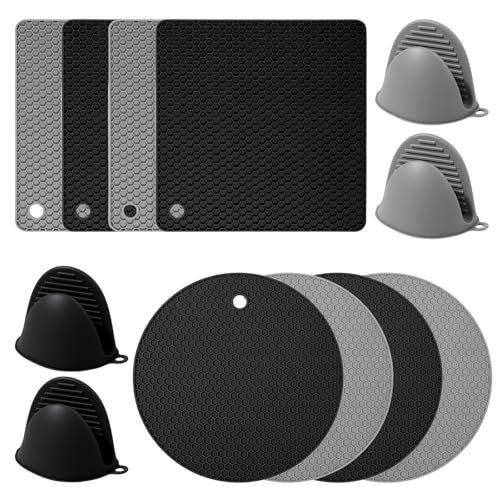 12 Pack Silicone Trivet Mats Hot Pads with Silicone Oven Mitts Non Slip Pot Holders Heat Resistant...