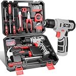 Ensemble de perceuses JENABOM : ensemble d'outils avec perceuse sans fil de 8V, kit d'outils domestiques de 146 pièces | Ensemble d'outils portable avec étui de rangement, kit d'outils à main pour appartement, bureau et réparations quotidiennes, pour hommes et femmes