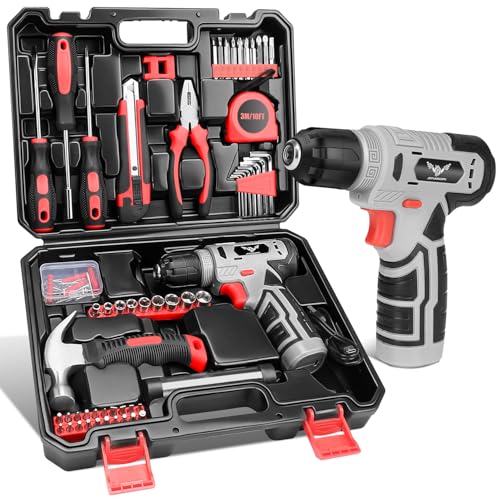 JENABOM Tool Set, 146-Piece Home Tool Kit with 8V Cordless