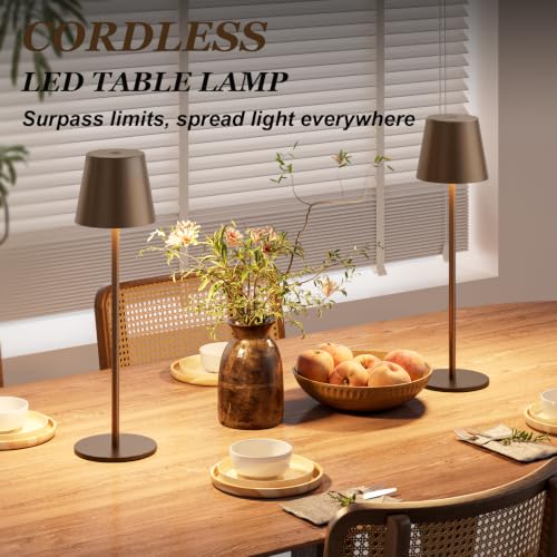 Image of Kakanuo Brown Cordless Table Lamp Rechargeable, Battery Operated