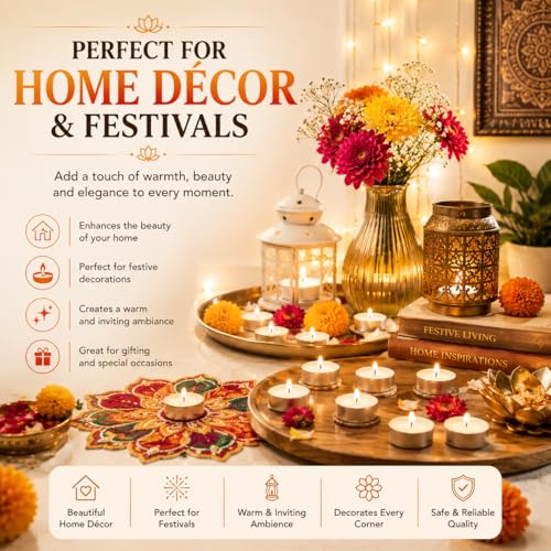 Image of Bindian Candle Tealight Candles, 100% Paraffin Wax Candles for Decoration, Smokeless Tea Light Candle 50 pcs for Home Decor, Diwali Decoration, Wax Candles 1-1.5 Hour Burn Time (Pack of 50 White)