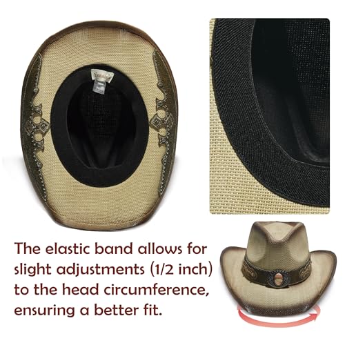 Image of YOUBADU Western Straw Cowboy and Cowgirl Hats with Decorative Bands - Unisex Wide Brim Raffia Style Sun Hat