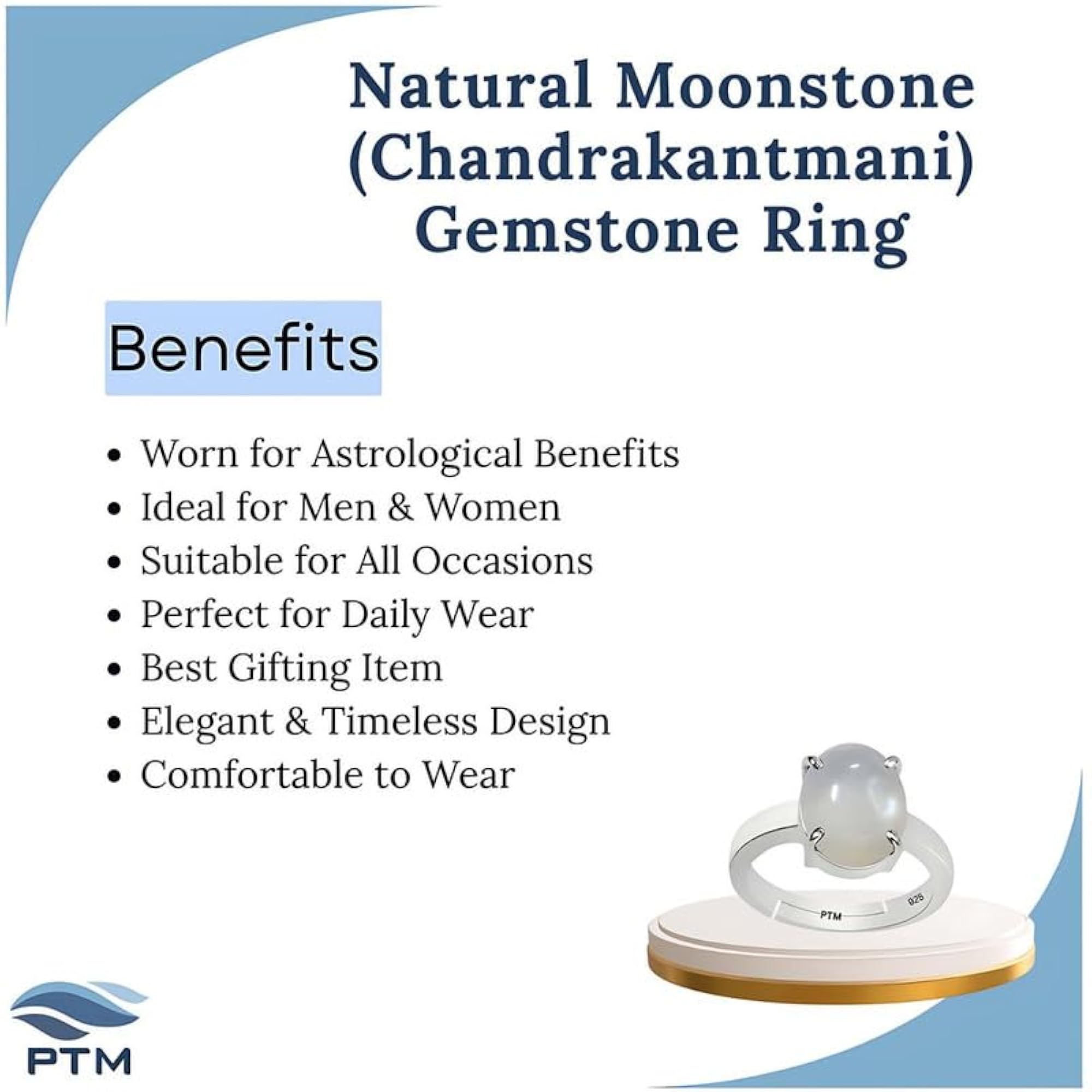 Women's Moonstone Adjustable Ring, 10.25 Ratti Certified Natural Gemstone