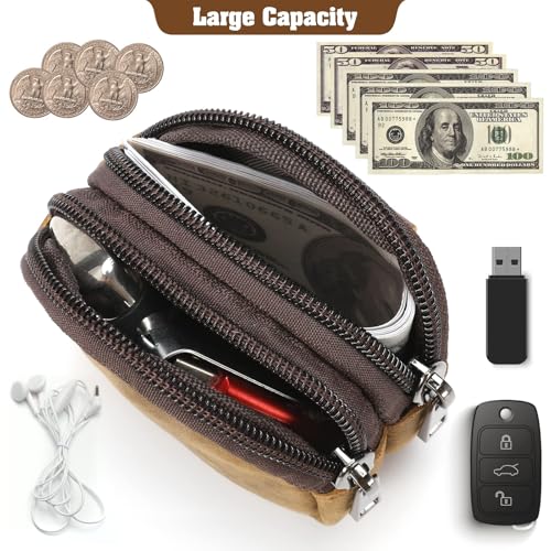 Jack&Chris Coin Purse for Men, Genuine Leather Mini Coin Wallet Zipper Pocket with Back Belt Loop, Coin Bag for Men and Women3