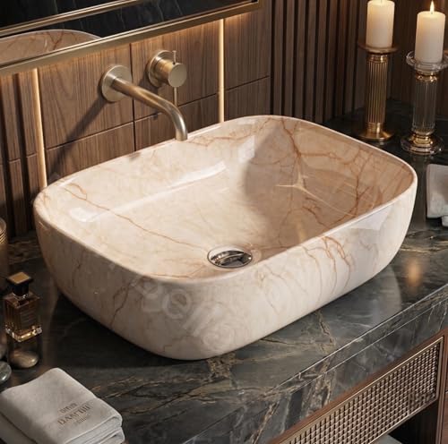 Image of Designer Ceramic Wash Basin For Bathroom | Over Counter Bathroom Basin | Counter Top Bathroom Sink | Wash Basin For Restaurant, Hotel (18 x13 x 5 Inch) (142)