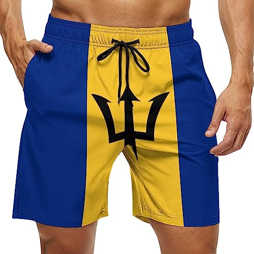 Flag of Barbados Mens Swim Trunks Quick Dry Beach Shorts Casual Sports Board Shorts Swimwear with Pocket