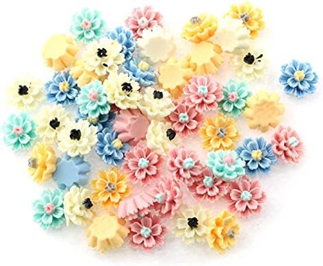 Tegg 50PCS Resin Daisy Flower Cabochons - 12mm Mixed Color Flatback Beads For Jewelry Making