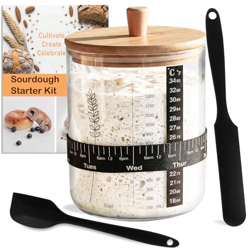 Premium Sourdough Starter Jar Kit, 50oz Large Wide Mouth Glass Jar, 1 Pack