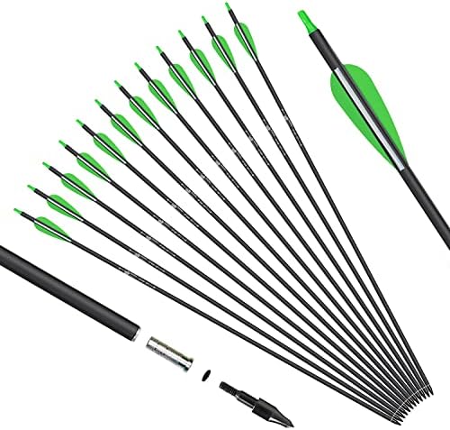 KESHES Archery Carbon Arrows for Compound & Recurve Bows – 30 inch Youth Kids and Adult Target Practice Bow Arrow – Removable Nock & Tips Points (12 Pack)