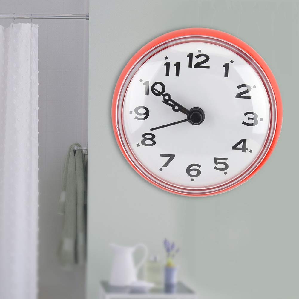 GYZOUKA Bathroom Shower Clock Suction Wall Window Mirror Round Bath Shower Clock Wall Clock (Red)