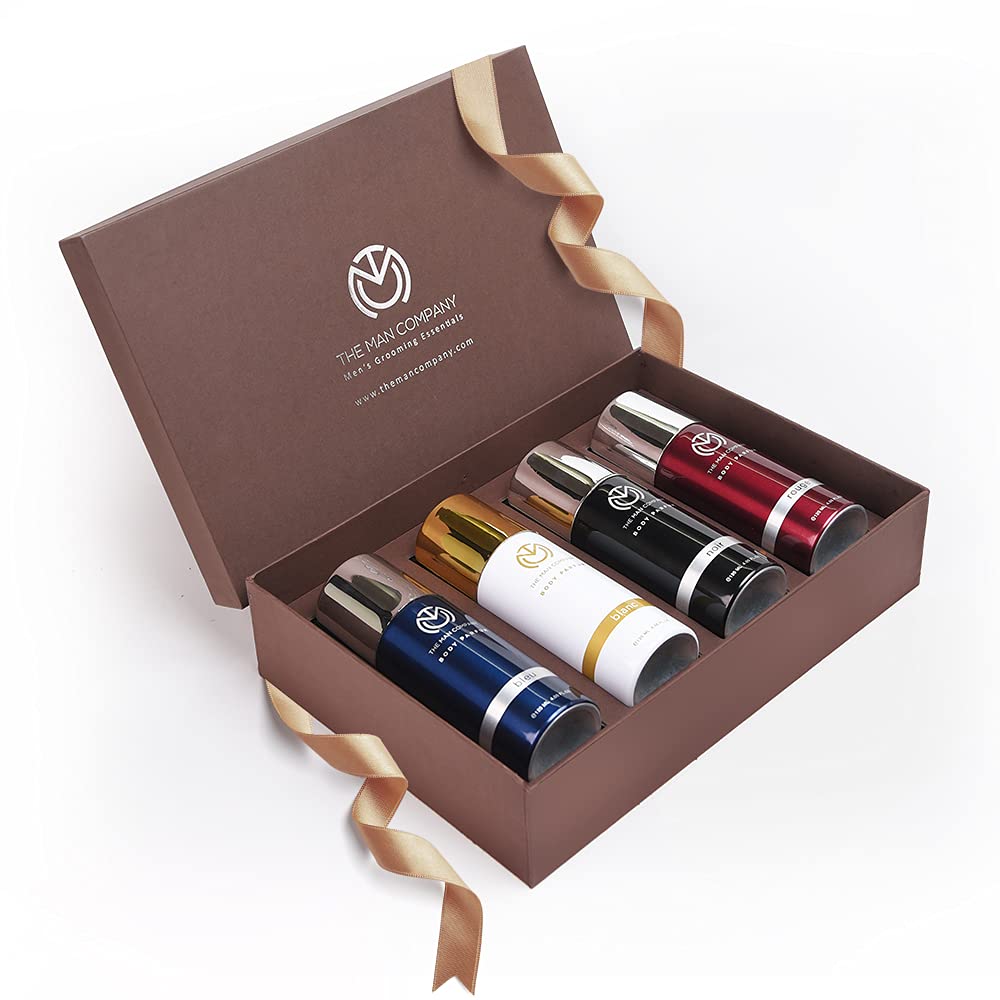 The Man CompanyMultifaceted No Gas Deodorant Set | Bleu, Blanc, Noir, Rouge | Body Spray Perfume For Men | Premium Long Lasting Fragrance | Luxury Gift Kit For Husband, Boyfriend 120ml (Pack Of 4)