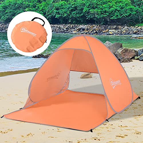 Outsunny Pop up Beach Tent, UV 30+ Portable Sun Shelter with Carry Bag, 2x1.5m for 2-3 Person, Orange - Image 2