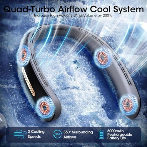 Image of Gaiatop Portable Neck Fan, 360 Cooling Hands-Free Bladeless Rechargeable USB Fan with 4 Motors & 3 Speeds, Ultra-Quiet Personal Cooling Fan for Indoor Outdoor Travel Office (Black)