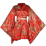 Women's Short Kimono Dress Floral Print Japanese Traditional Sexy Geisha Robe Bathrobe Skirt Belt Outfit