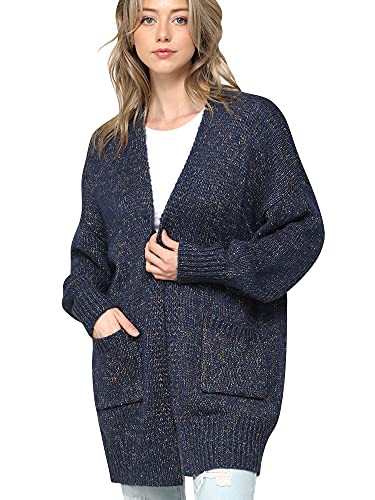 Made By Johnny Womens Long Sleeve Open Front Chunky Knit Batwing Warm and Comfy Cardigan Loose Baggy Sweater with Pocket
