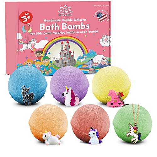 Unicorn Bath Bombs Gift Set for Kids with Surprises Toys Inside  Organic and Safe Bath Bombs with Unicorn Toys  Fresh Fruity Scents - Multicolored Fizz and Bubble Bath Bomb Set for Girls