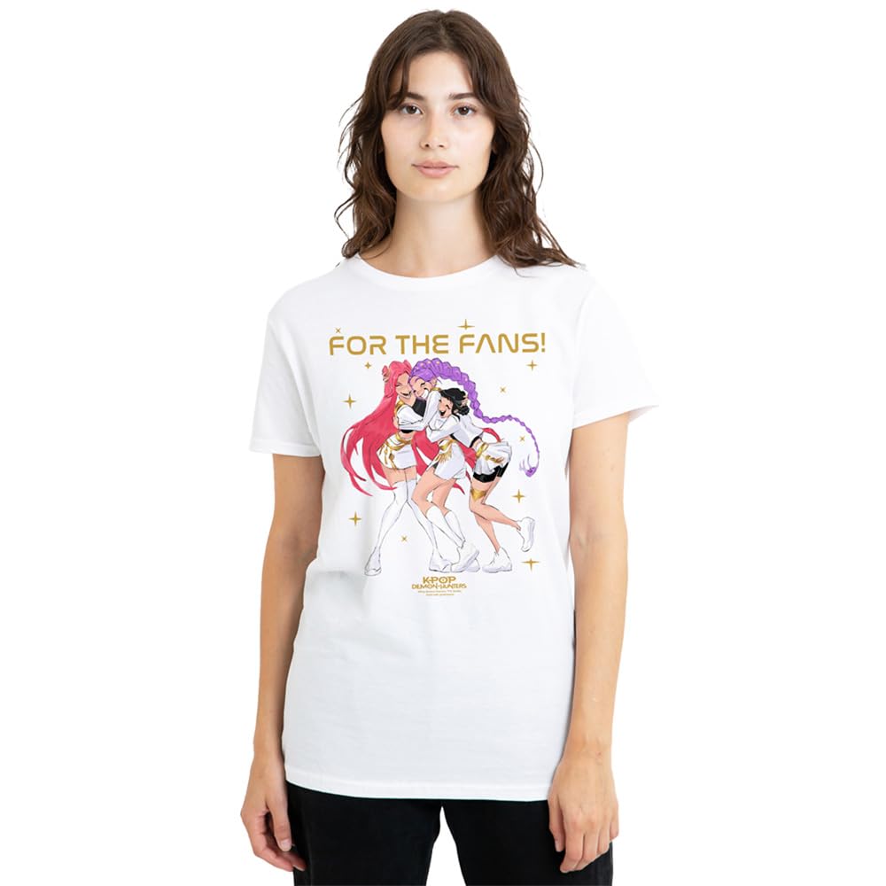 Kpop Demon Hunters Huntrix Golden Group Ladies T Shirt, White, Large