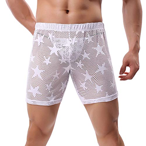 KAMUONMen's Sexy Mesh See Through Summer Beach Lounge Shorts Boxer Underwear