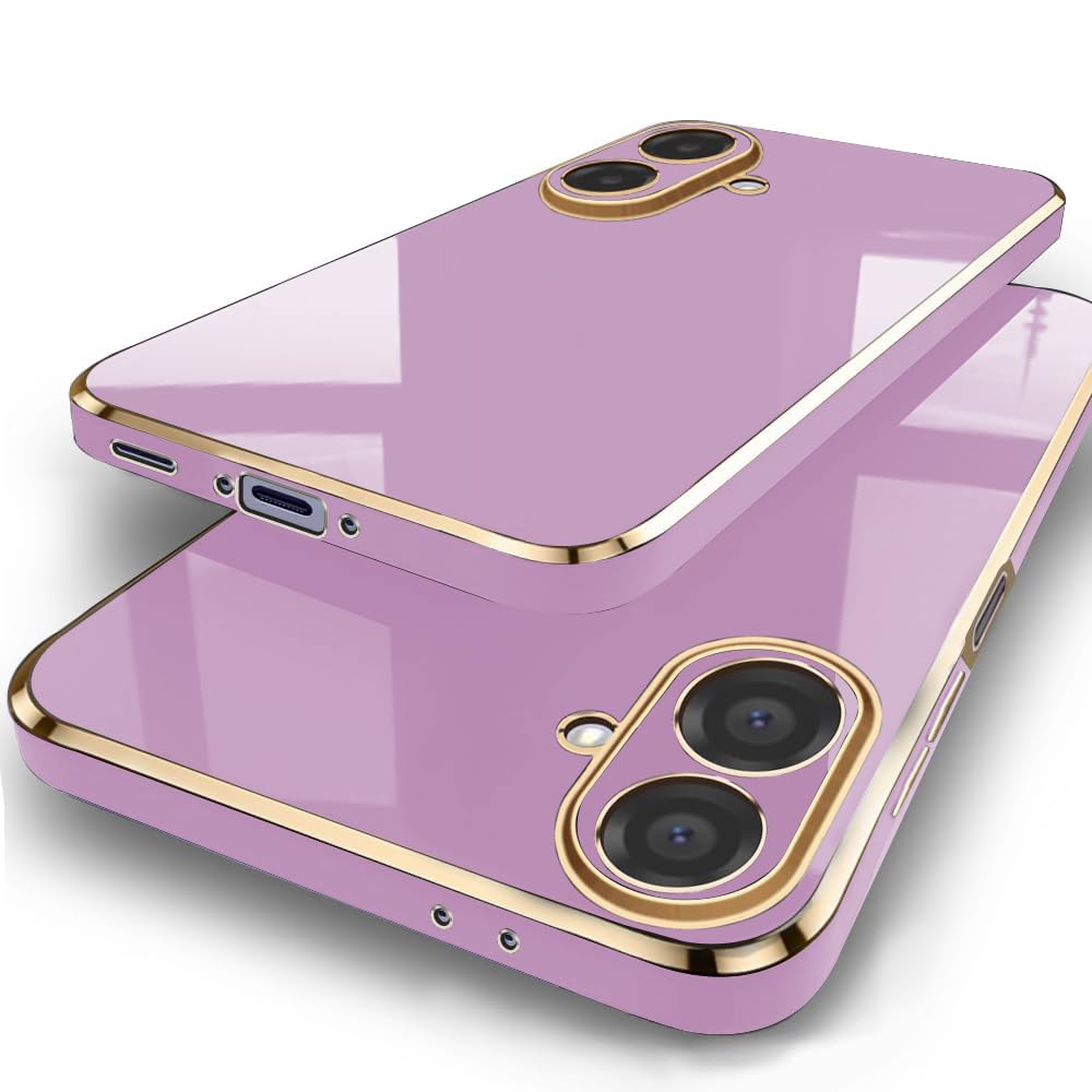 TheGiftKart Luxurious Golden-Plated Back Cover Case for Samsung Galaxy M17e 5G / M07 / A07 / F07 / F70e / A07 5G | Raised Lips for Camera & Screen Protection | Shockproof Design Stylish (TPU, Purple)-image-0