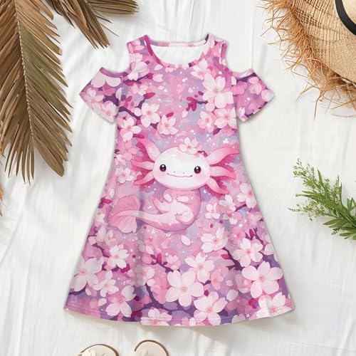 Girls Casual Dress Size 3-14 Trendy Short Sleeve Cold Shoulder Dresses Flowy A Line Sundress for School Travel4
