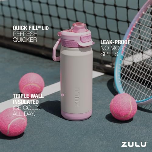 Image of ZULU Powerfill Pro 18oz Kids Stainless Steel Water Bottle with Quick Fill Lid, Triple Wall Vacuum Insulated, Leak Proof Locking Lid, Sip & Chug, Reusable, BPA Free, Dishwasher Safe, Ivory Blush