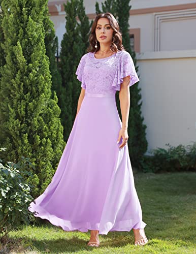 Dresstells Womens Lace Lavender Bridesmaid A-Line Chiffon Formal Dresses Evening Gown V-Back Wedding Guest Dresses For Women 2023 Lavender S #TOP1