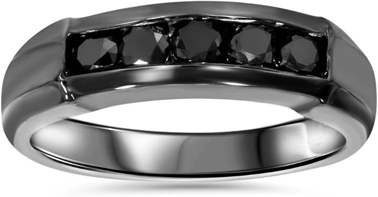 Pompeii 1/2ct Black Diamond Mens Wedding Band 10K Black Gold