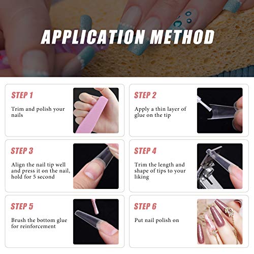Inmorven Clear Acrylic Nail Tips,500pcs False Nails With Glue Press on Nail Acrylic Nail Kit,10 Sizes Half Cover French False Nail With Case, 6 extra set gift. - Thumbnail 4