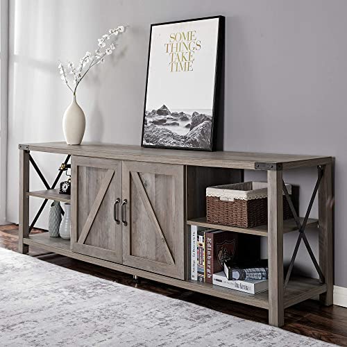Amerlife 4-Piece Living Room Table Set - Includes Tv Stand, Coffee Table, & Two End Tables For Farmhouse - Grey Wash #TOP4