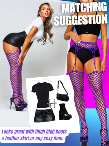 Image of EHSUYAB Women Sexy Fishnet Tights, Cutout Suspender Pantyhose Stockings Lingerie, Music Festival Rock Rave Outfits Party Club