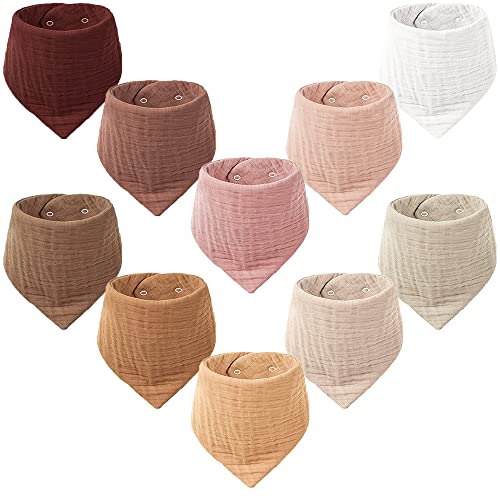 Image of Konssy Muslin Baby Bibs 10 Pack Baby Bandana Drool Bibs 100% Cotton for Unisex Boys and Girls, Soft Absorbent Set for Teething and Drooling