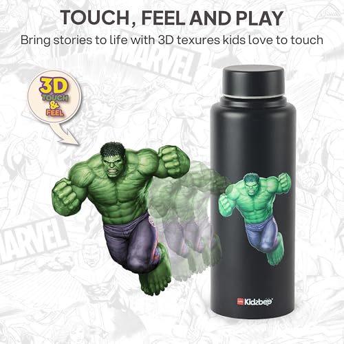 Image of CELLO Kidzbee Vortex Single Wall Steel Water Bottle For Kids 700 ml | 3D Touch & Feel Hulk Design, Fridge Safe Spill Proof & Leak Proof Stainless Steel Water Bottle For School Kids, Travel & Picnic