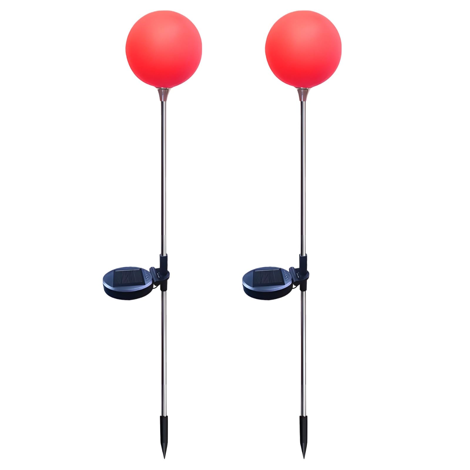 2 szt. zewnętrznych lamp solarnych, konstrukcja kuli, wodoodporna, łatwa w instalacji palika gruntowego, dekoracyjna lampa ogrodowa na trawnik, czerwone