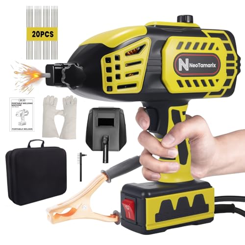 Handheld Welder Machine 110V NeoTamarix 20-150A IGBT Inverter Portable Welder Gun with 5 Variable Current Adjustment & 20PCS Rods Portable ARC Welding Gun Fits for 1/16-1/8 Rods