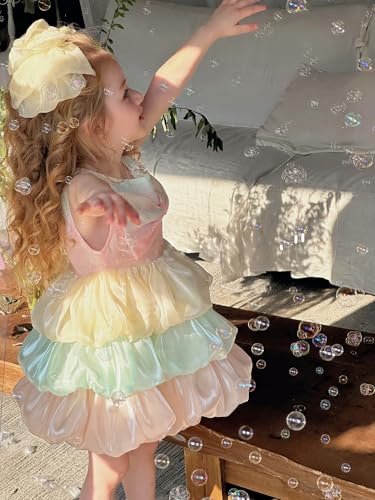 2-8Y Toddler Rainbow Cake Dress Little Girls Fluffy Summer Dresses Casual Party Tulle Sleeveless Sundress3