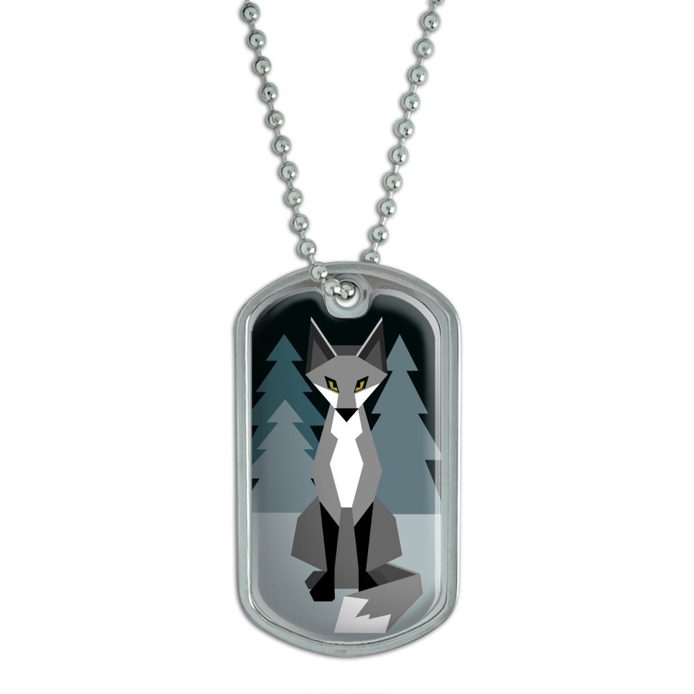 Graphics And More Geometric Winter Fox Military Dog Tag Keychain