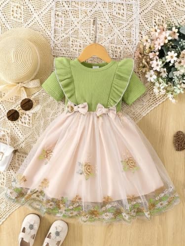 Image of TAGAS Girls Frock Dress | Floral Printed Princess Dress with Full Sleeves, Ruffle Shoulders & Flared Skirt | Birthday Dress for Girls | Wedding & Special Occasion Wear | 1-9 Years