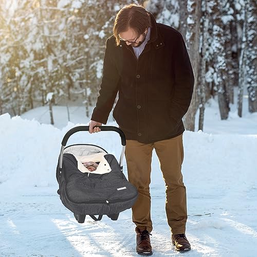 Image of Orzbow Winter Carseat Cover for Baby, Cozy Fleece, Universal Fit, Dark Grey