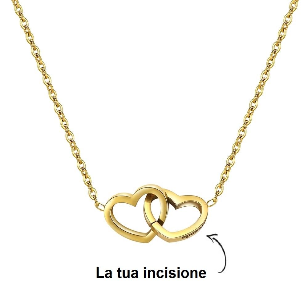 Collana personalizzata con incisione | Collana con cuori collegati | Regalo per coppia o fidanzata | Regalo per mamma | Oro, argento, oro rosa | Acciaio inossidabile impermeabile | Made in Germany