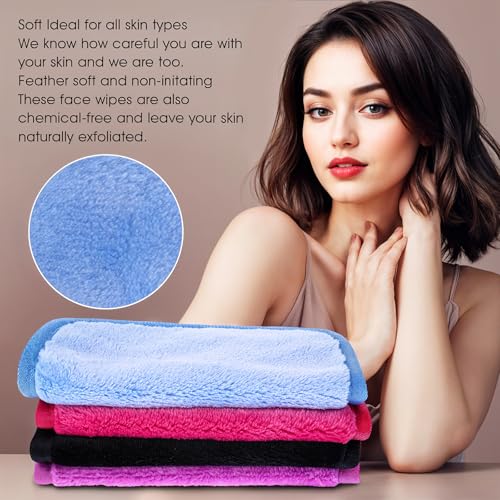 Sibba Panos removedores de maquiagem, 4 peças, microfibra, reutilizáveis, toalhas de rosto de secage