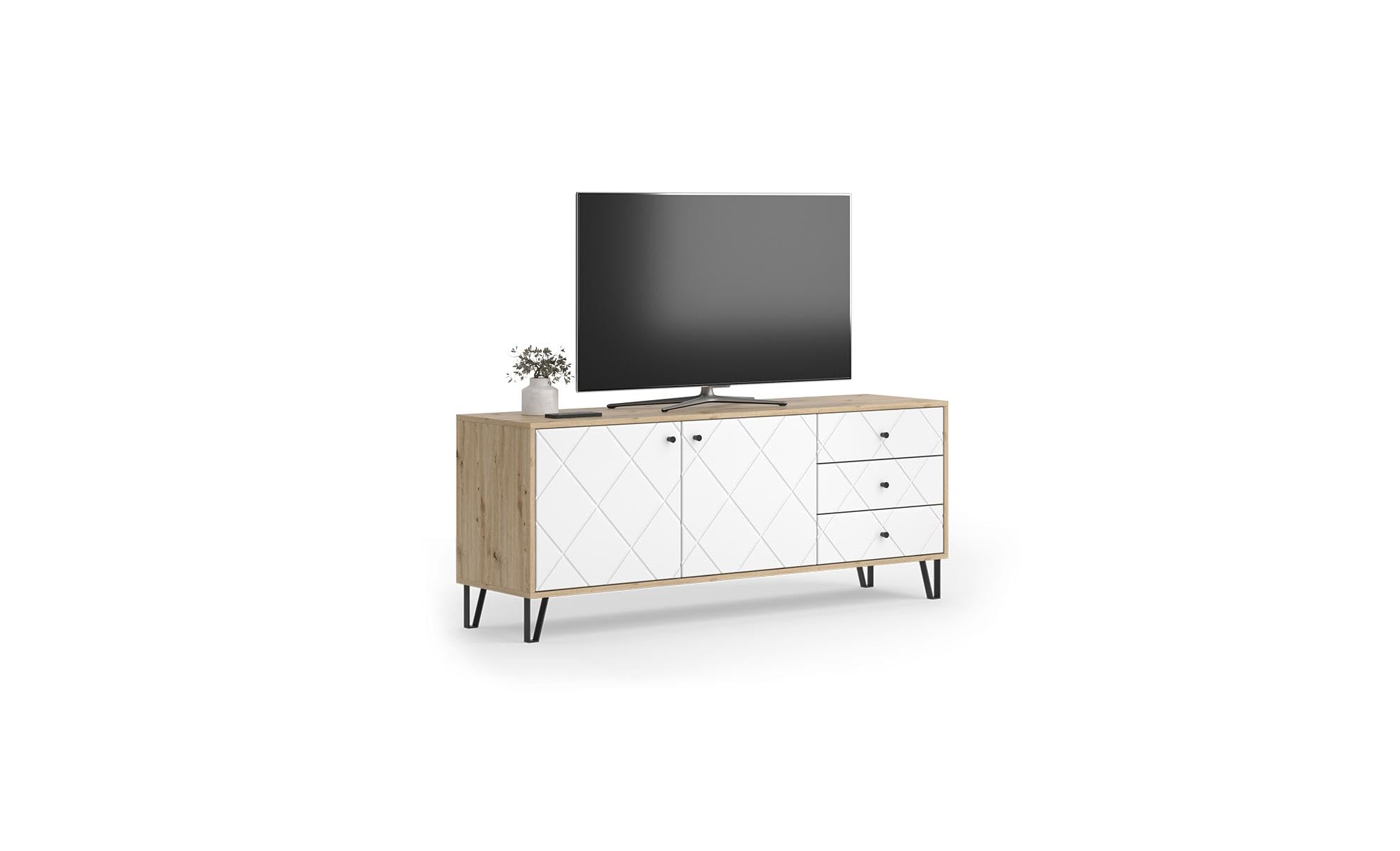 Vicco Lowboard Nizza, Artisan-Eiche, 150.2 x 60.2 cm | mit 3 Schubladen & 2 Türen, zur Nutzung als Ablagefläche neben dem Bett