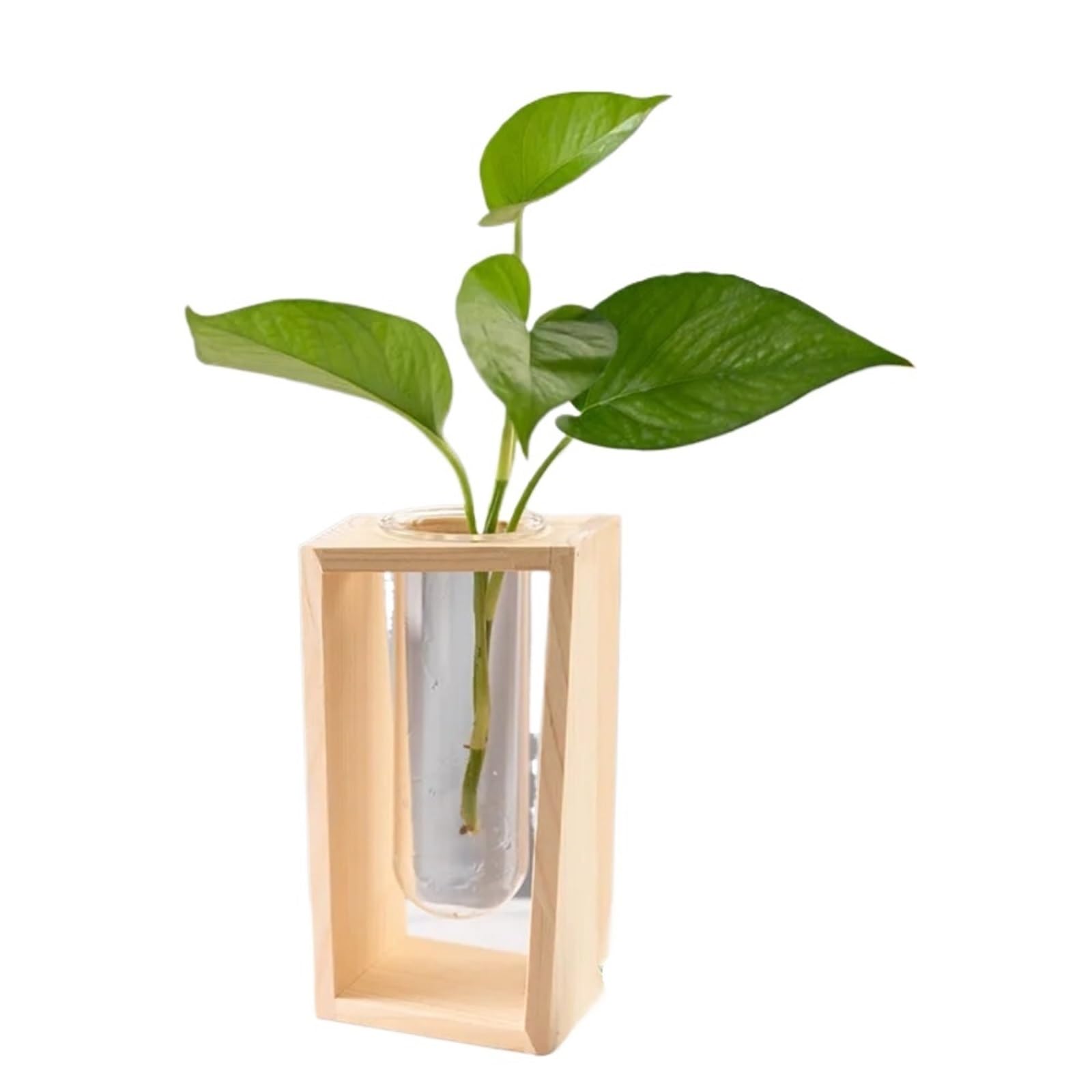 Simple Hydroponic Green Plant Vase Test Tube Wooden Frame Flower Arrangement Decorative Tabletop Plants Home Decor(Color2)