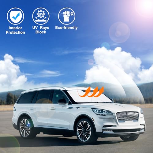 Image of Windshield Sun Shade Custom Fit for 2020-2024 2025 2026 Lincoln Aviator Accessories Foldable Window Sunshade Sun Blocker Protect Car from Sun Rays & Heat Damage Keeps Car Cooler
