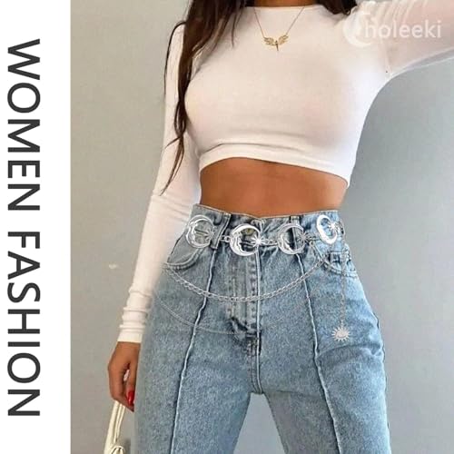 Women's Metal Moon Sun Chain Belt Multilayer Gold Silver Waist Belts for Dress Jeans3