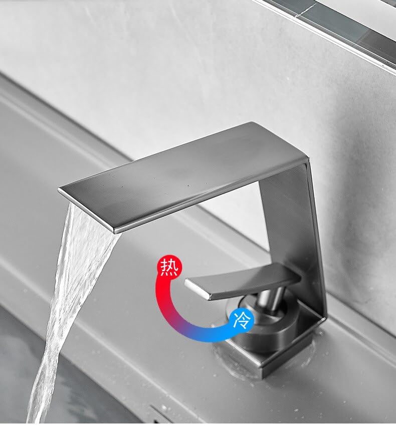 Grifo de baño de latón gris que evita salpicaduras en el lavabo 2