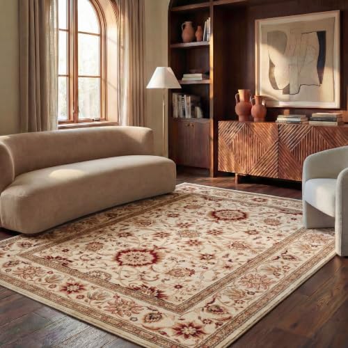 Image of SAFAVIEH Lyndhurst Collection Area Rug - 8' x 11', Ivory & Ivory, Traditional Oriental Design, Non-Shedding & Easy Care, Ideal for High Traffic Areas in Living Room, Bedroom (LNH212L)