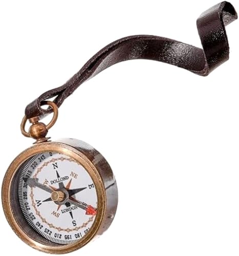 The Bridge Collection Adorno de brújula pequeña Brújula de vidrio y latón con correa de cuero Adorno náutico para decoración navideña Brújula