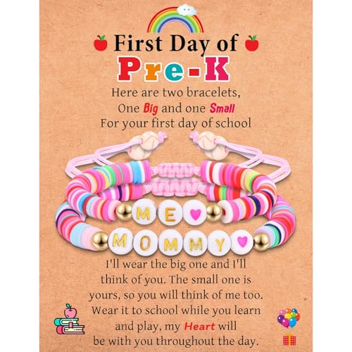Image of First Day of School Kindergarten Preschool Gifts for Girls, Mommy and Me Matching Bracelets Set, Back to School Gifts for Daughter from Mom